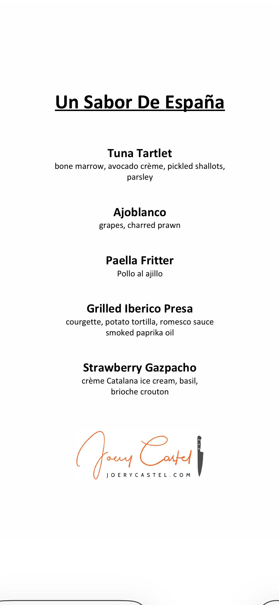 Saturday 26th September 2026 Chef Joery Castel presents a pop up fine dining experience ‘A taste of Spain’