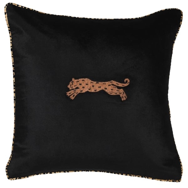 Arthur’s Home Interiors- Cushion Hand Embroidered Zardozi Leopard Velvet